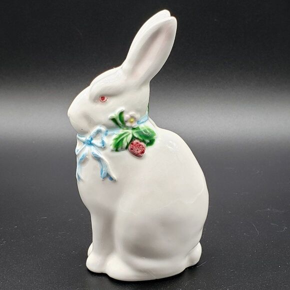 Haldon Group 1987 Hand Painted Porcelain White Blue Strawberry Bunny Figurine - Picture 2 of 13
